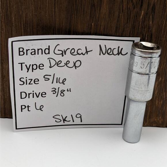 Great Neck Deep Socket 5/16" & 3/8" Drive 6 Point SK19 - Picture 1 of 5